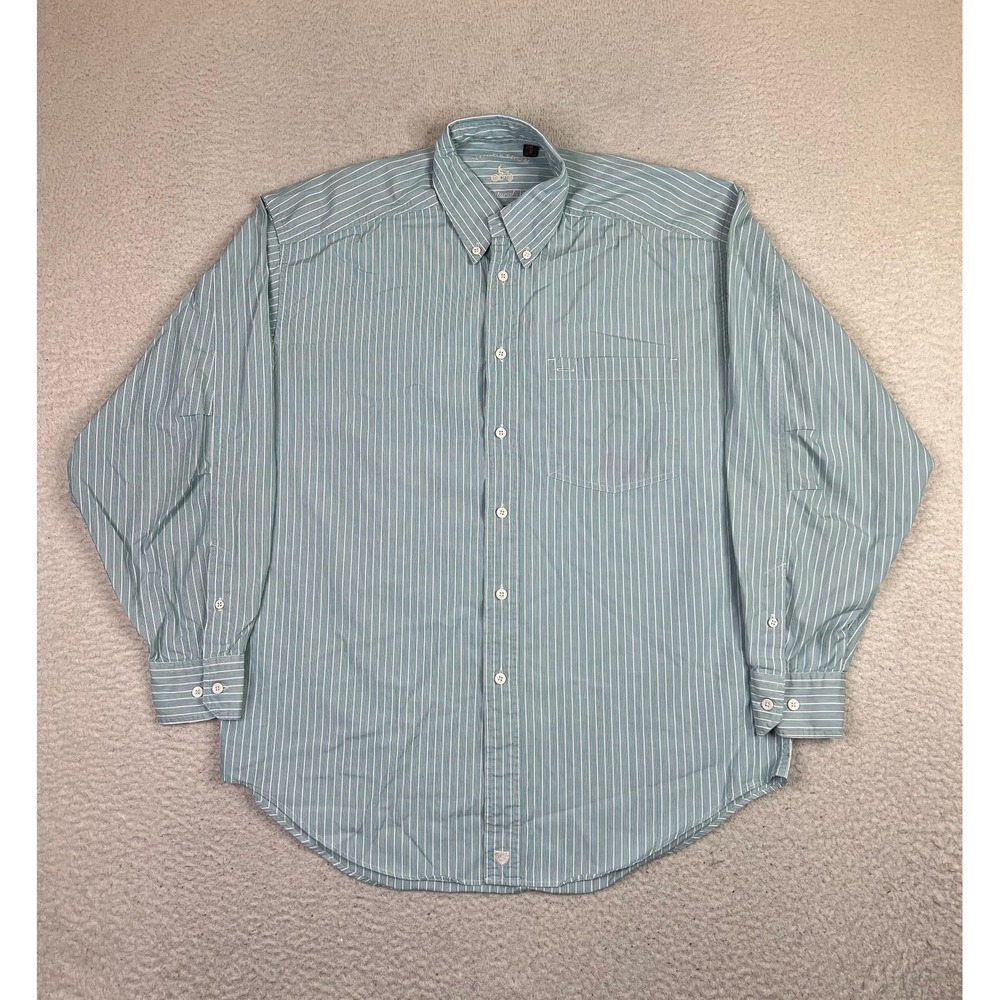 Vintage Nordstrom Shirt Mens Large Green White Striped Button Down Casual 90s‎